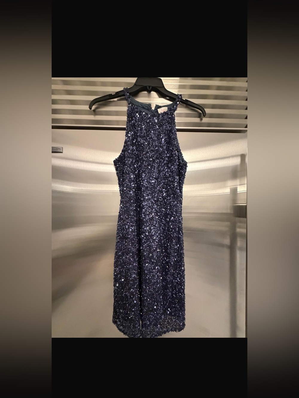 Sequin Halter Cocktail Dress - Navy